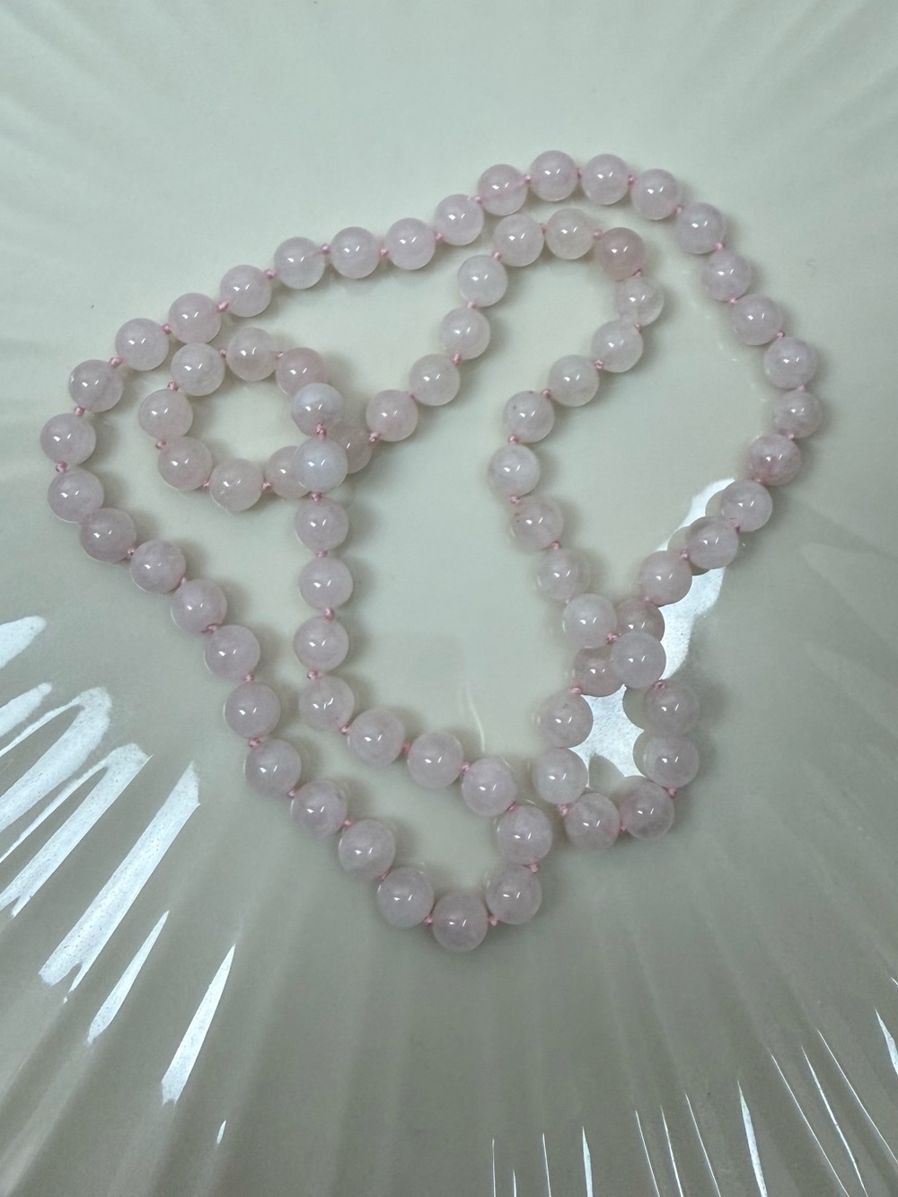 Pink rose quartz stone bead necklace October birthstone gem